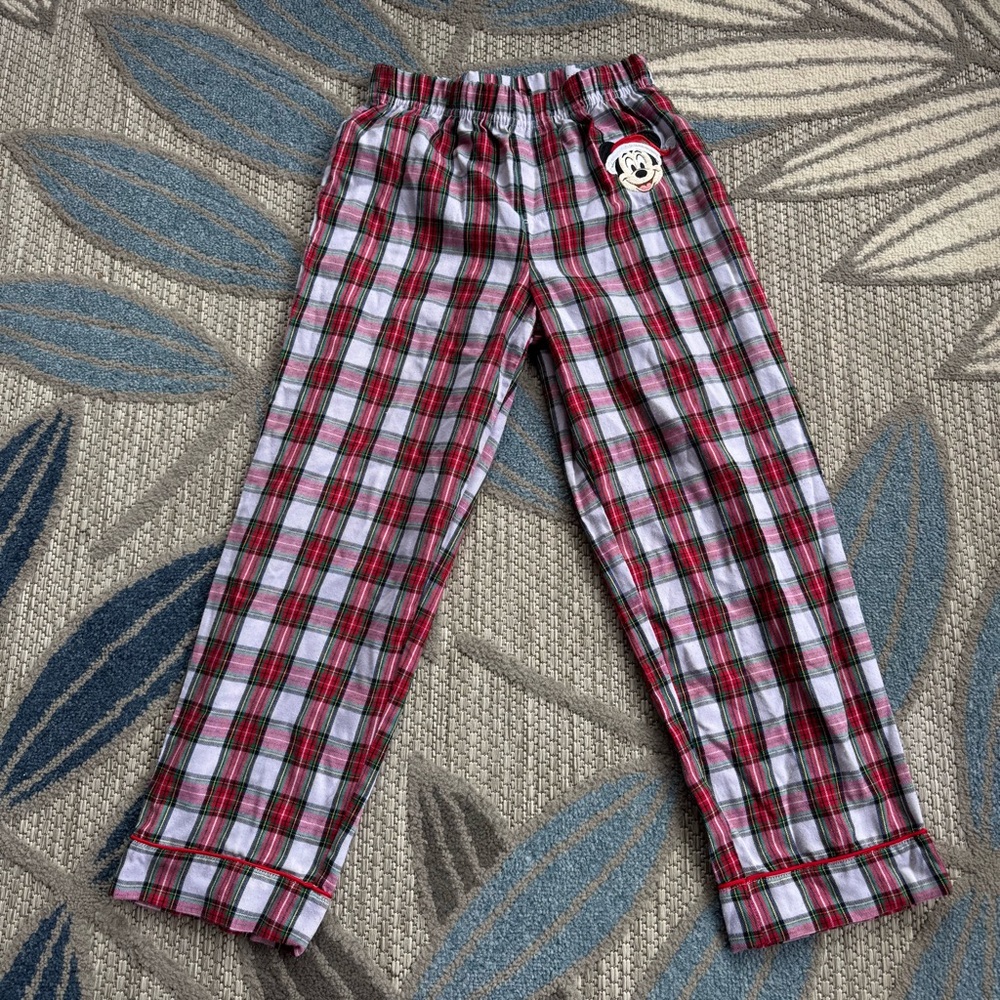 Disney Mickey Mouse Santa Christmas Holiday Plaid Youth Pajama Pants‎ Size 7/8